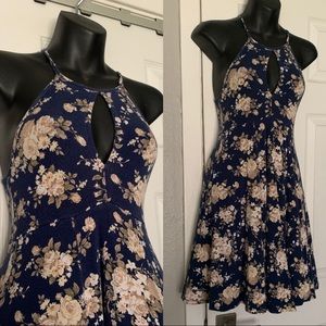 Navy Rose Print Dress - Sm